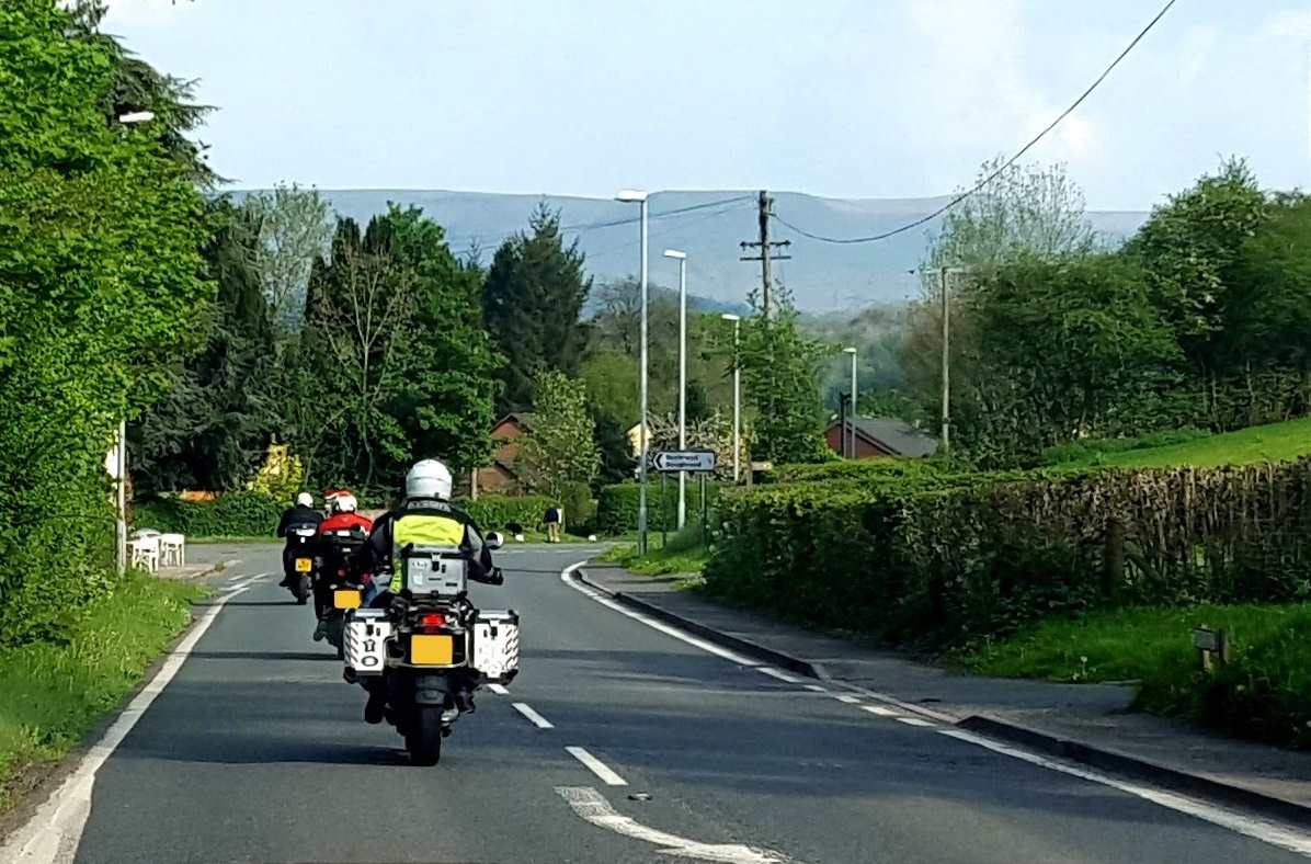 Motorcycles in convoy, Powys